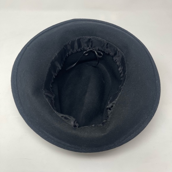 Vintage Black Wool Fedora Hat | Classic Wide Brim | Timeless Minimalist Style - Picture 8 of 8